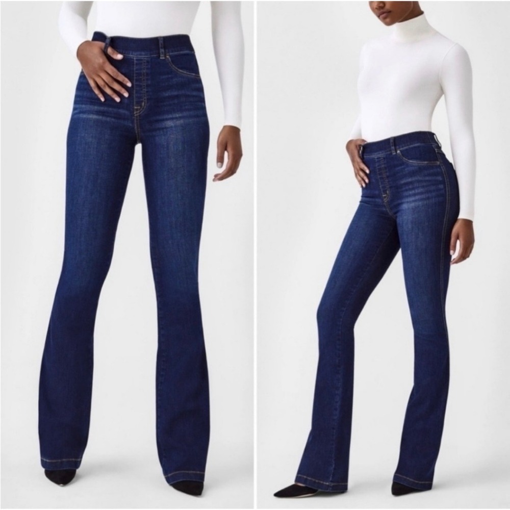 SPANX Pull On Flare Jeans Midnight Shade Small Stretch Comfort Casual Cowgirl‎